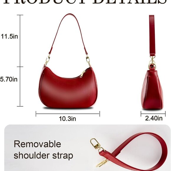 Chic Vegan Leather Hobo Bag - Spacious Red Tote with Zipper Closure for Women - Picture 5 of 6